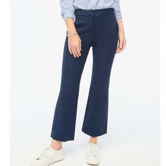 J CREW Kelsey Cropped Flare Pant BG357 Stretch Navy Blue 4 - Picture 1 of 8